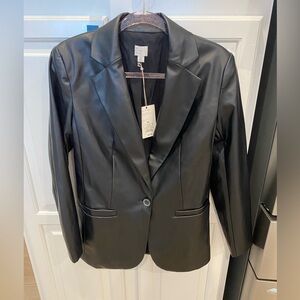 A New Day Women's Relaxed Fit Faux Leather Blazer Women’s XSmall Black